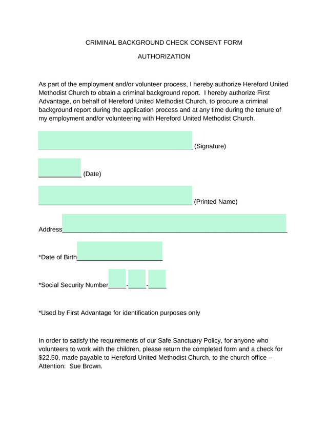 Criminal Background Check Consent Form screenshot
