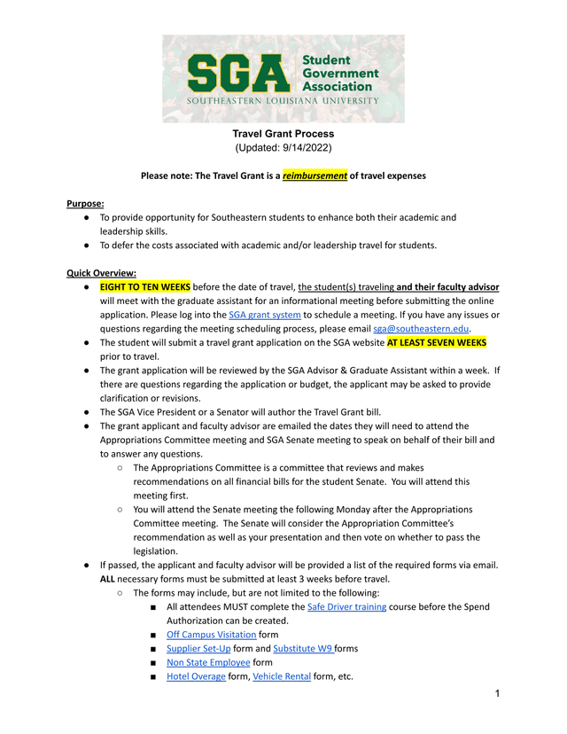 Travel Grant Process screenshot
