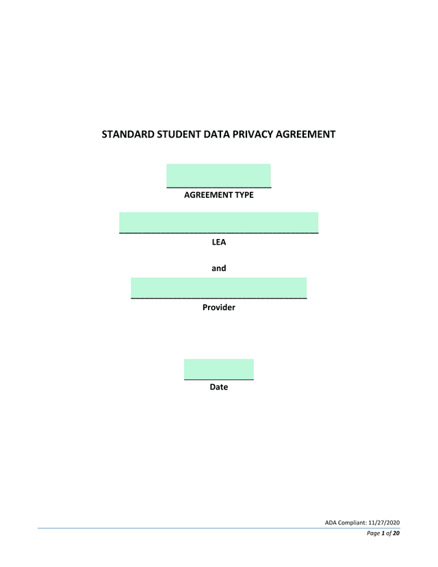 STANDARD STUDENT DATA PRIVACY AGREEMENT screenshot