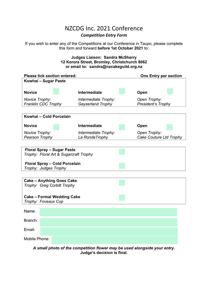 NZCDG Inc. 2021 Conference Competition Entry Form screenshot