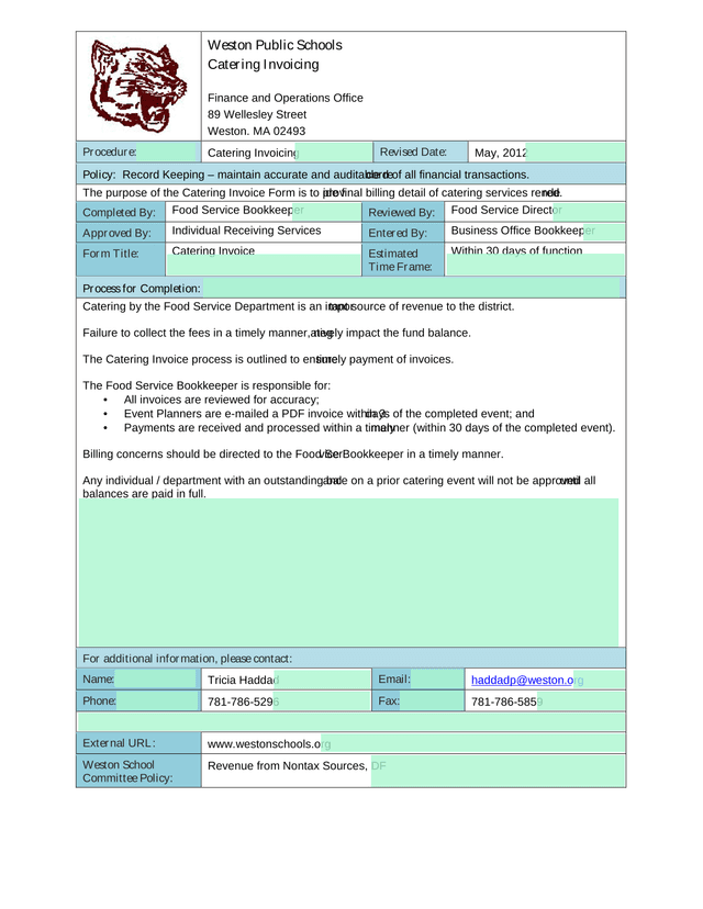 Catering Invoice screenshot