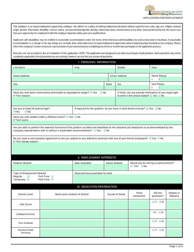 Application For Employment screenshot