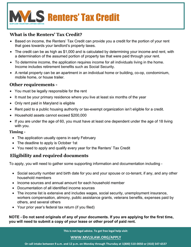 Renters Tax Credit screenshot
