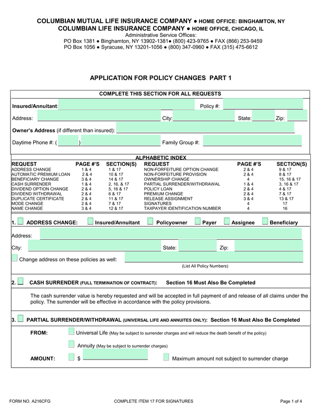 Application For Policy Changes Part 1 screenshot