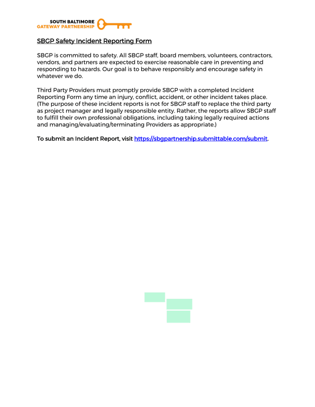 SBGP Safety Incident Reporting Form screenshot