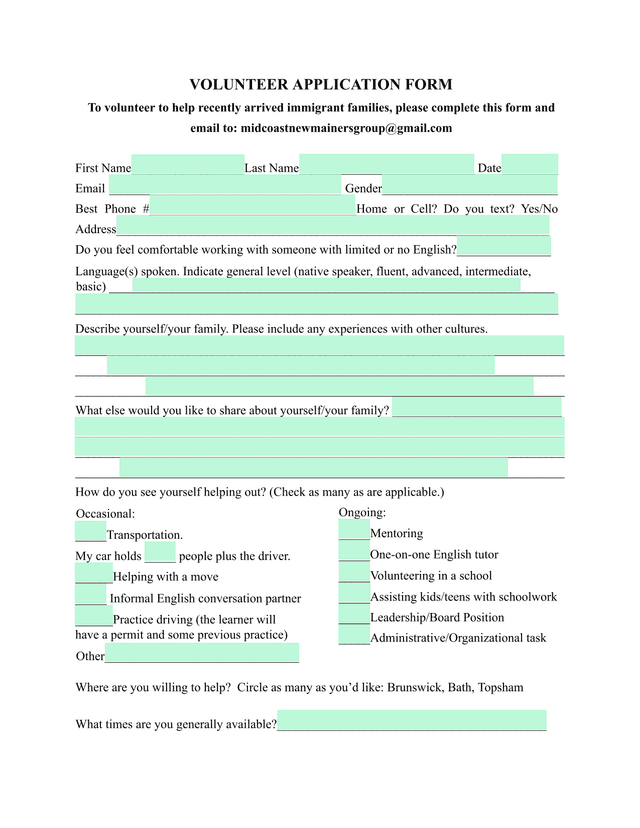 Volunteer Application Form screenshot