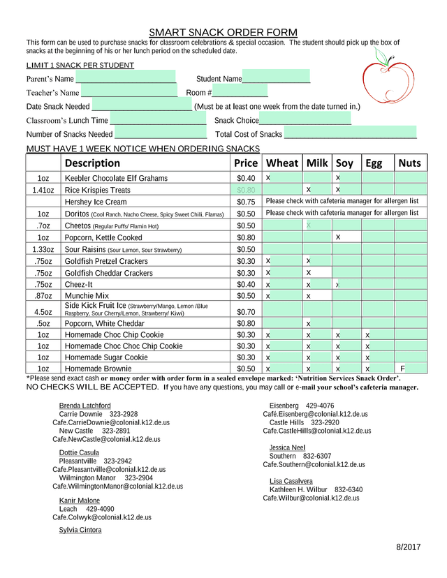 SMART SNACK ORDER FORM screenshot