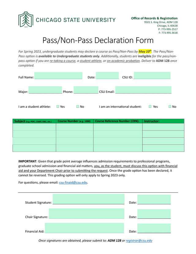 PassNon Pass Declaration Form screenshot