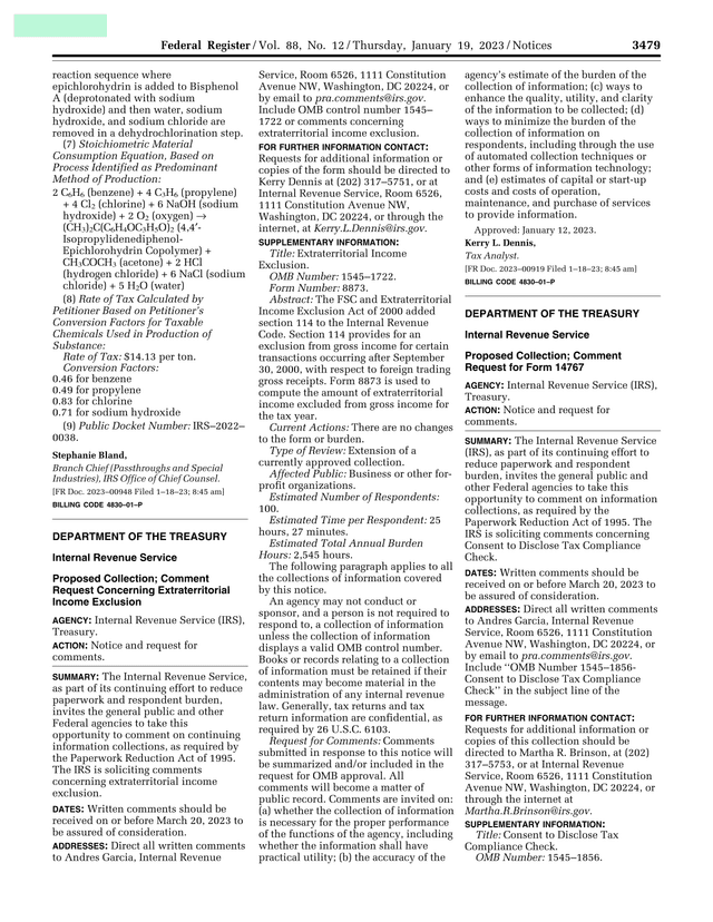 Proposed Collection Comment Request Concerning Extraterritorial Income Exclusion screenshot