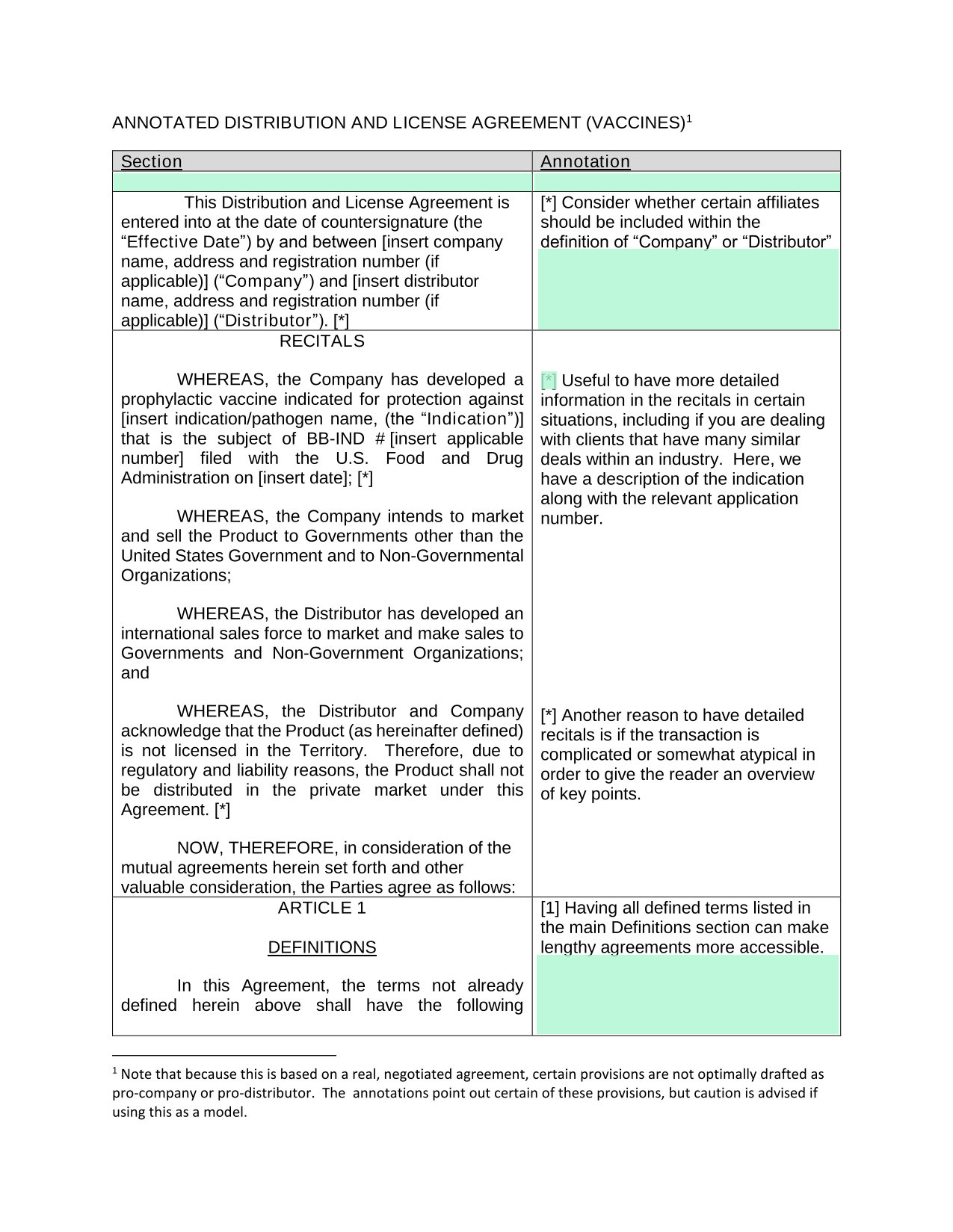 Annotated Distribution And License Agreement (Vaccines) screenshot