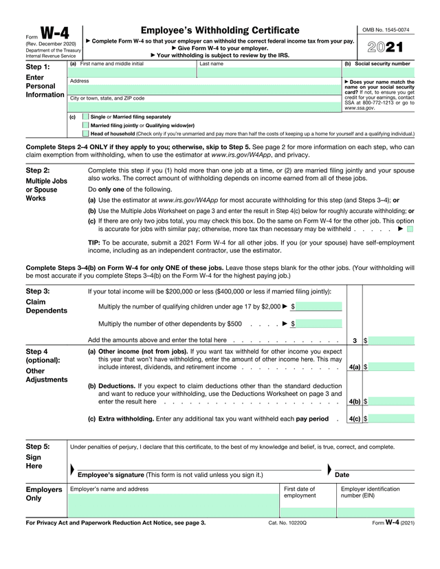 Form W 4 screenshot