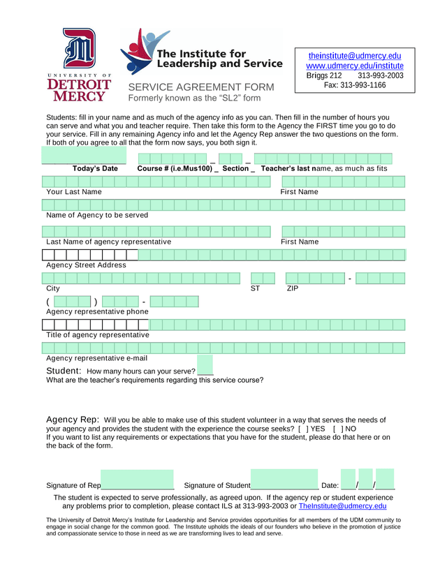 Service Learning Form screenshot