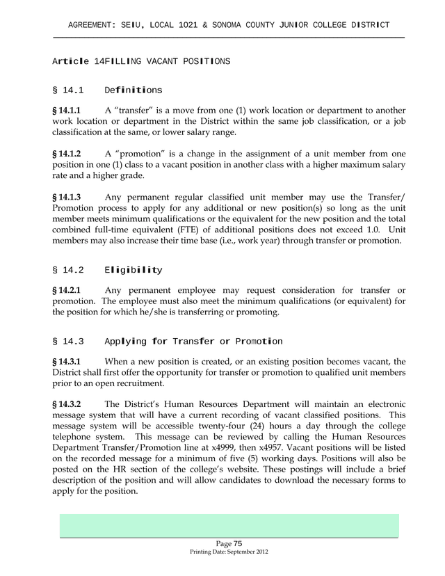 SEIU, LOCAL 1021  SONOMA COUNTY JUNIOR COLLEGE DISTRICT AGREEMENT screenshot