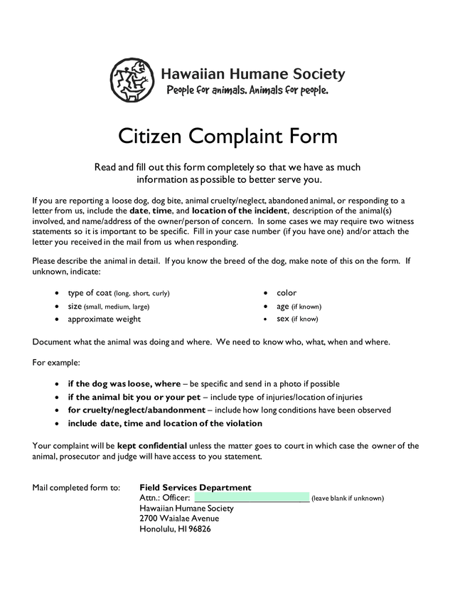 Citizen Complaint Form screenshot