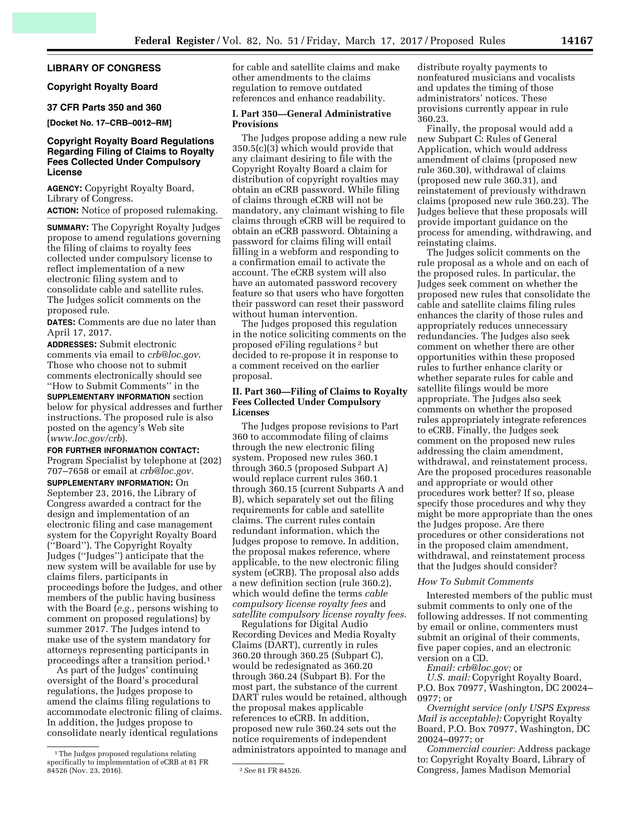 Copyright Royalty Board Regulations Regarding Filing Of Claims To Royalty Fees Collected Under Compu screenshot