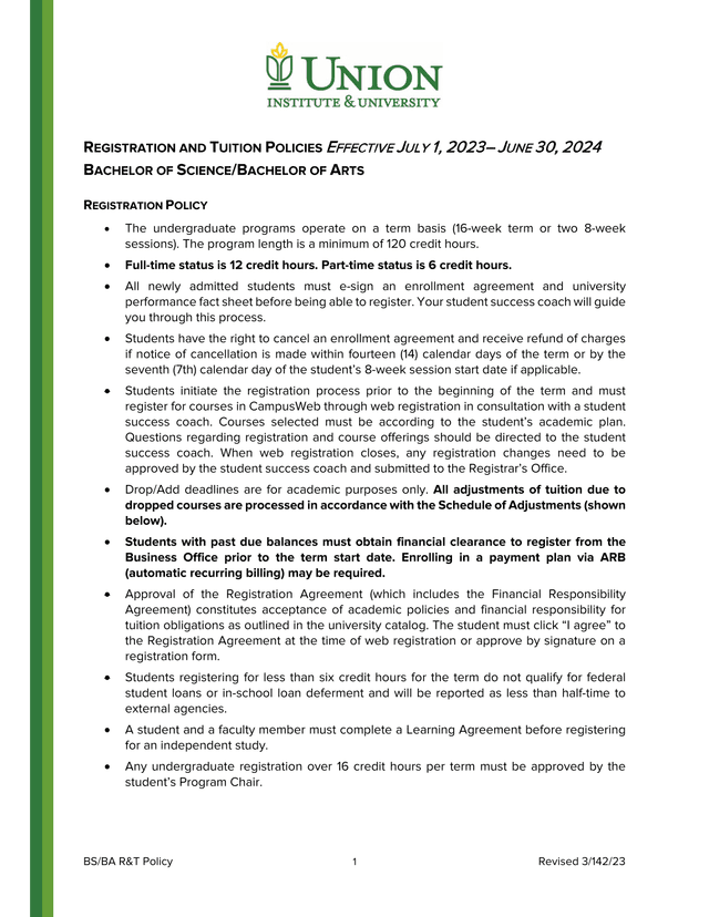 BSBA RT Policy screenshot