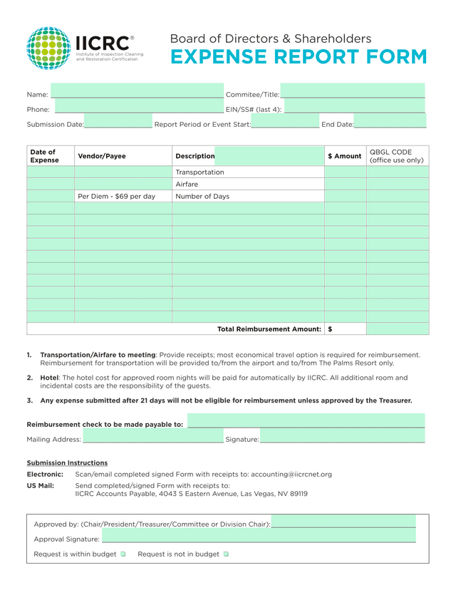 Board Of Directors  Shareholders EXPENSE REPORT FORM screenshot