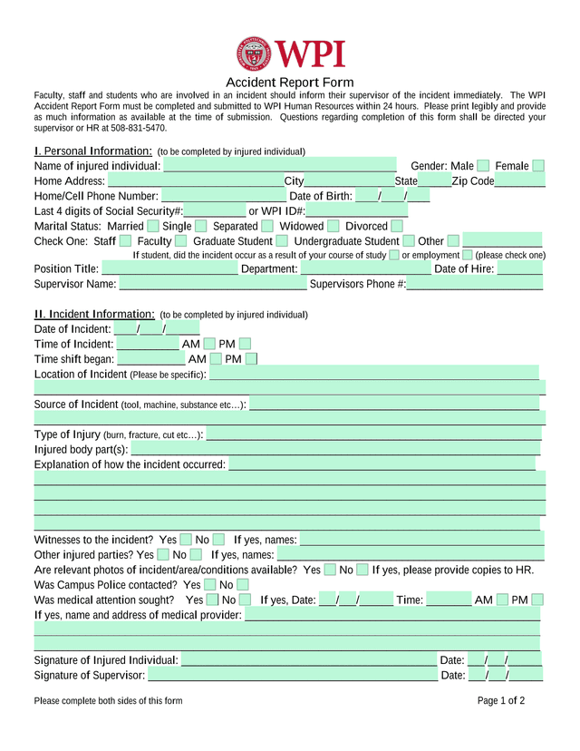 Accident Report Form screenshot