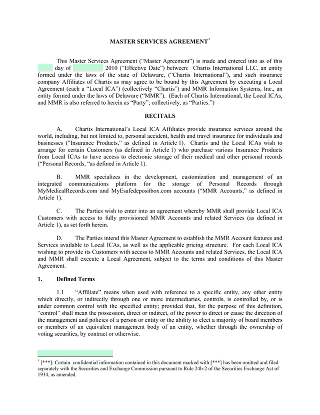 Master Services Agreement screenshot