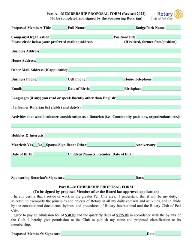 Membership Proposal Form screenshot