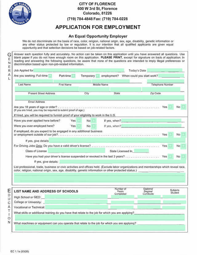 Application For Employment screenshot