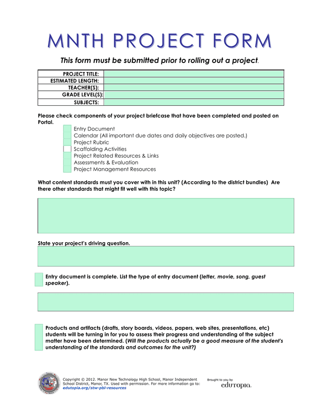 MNTH PROJECT FORM screenshot