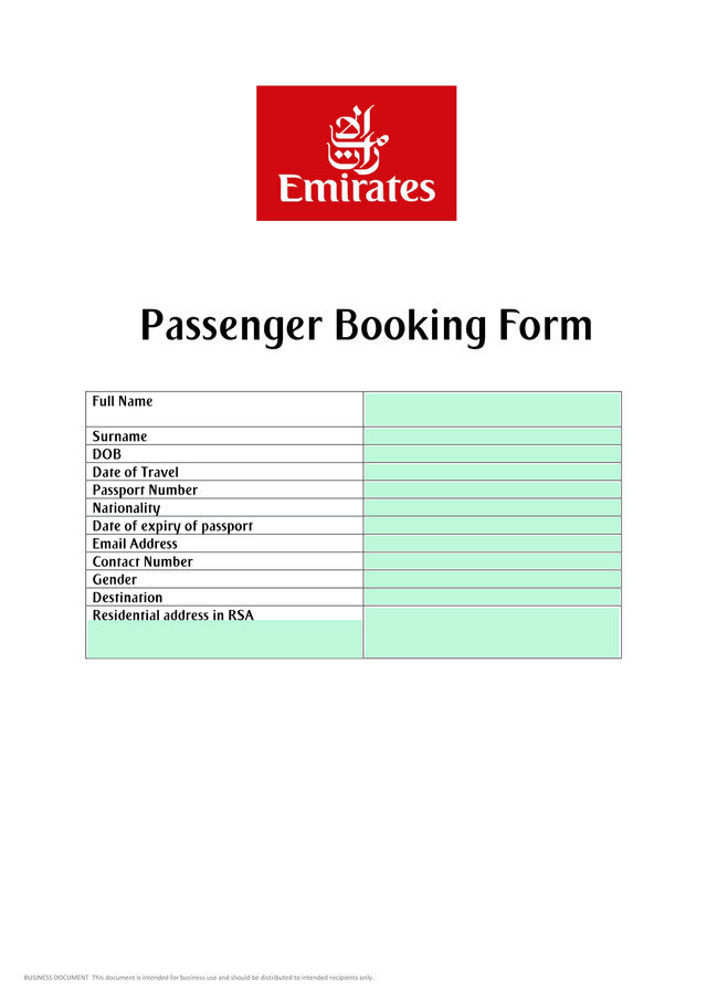 Passenger Booking Form screenshot