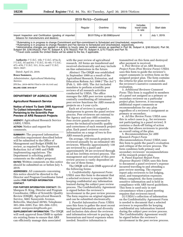 Notice Of Intent To Seek OMB Approval To Collect Information Forms Pertaining To The Scientific Peer screenshot