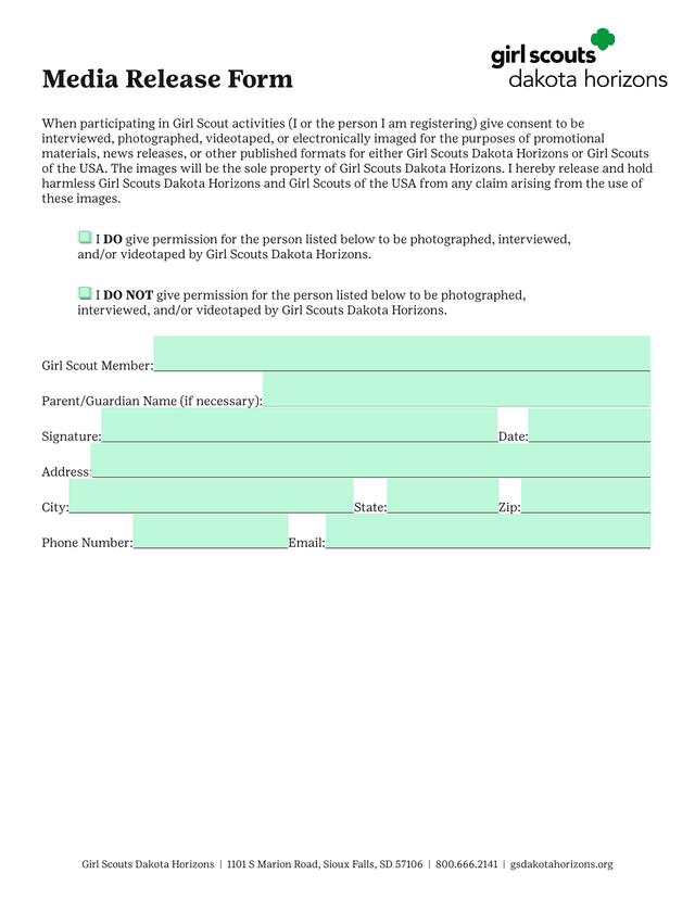 Media Release Form screenshot
