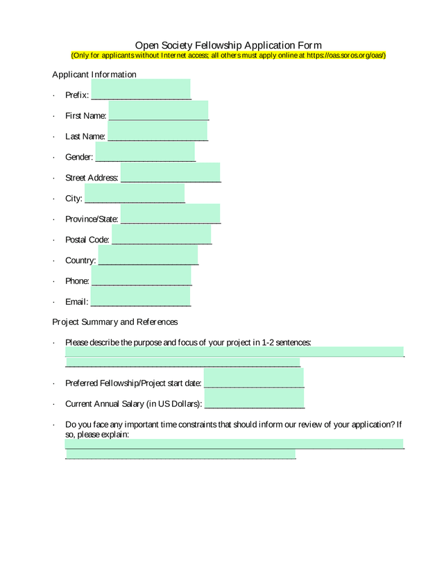 Open Society Fellowship Application Form screenshot