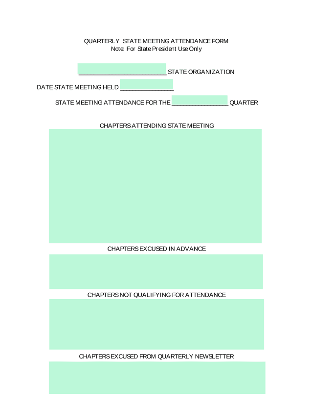 Quarterly State Meeting Attendance Form screenshot