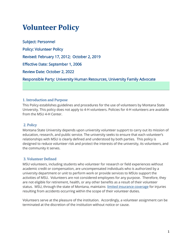 Volunteer Policy screenshot
