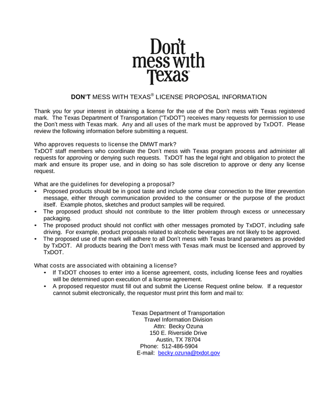 DonT Mess With Texas License Proposal Information screenshot