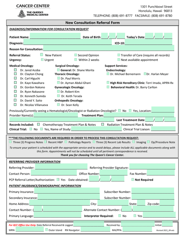 New Consultation Referral Form screenshot