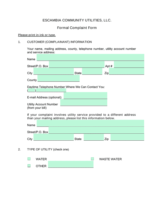 Formal Complaint Form screenshot