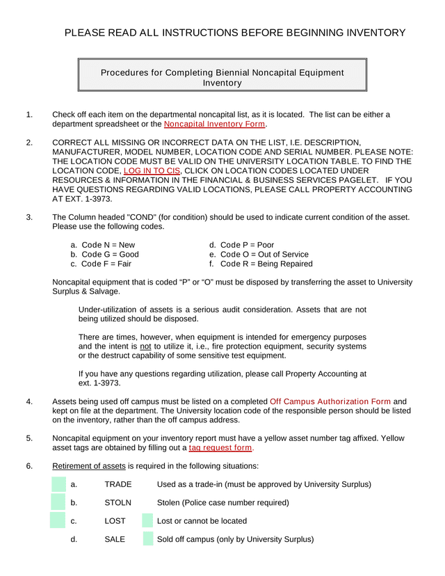 Procedures For Completing Biennial Noncapital Equipment Inventory screenshot