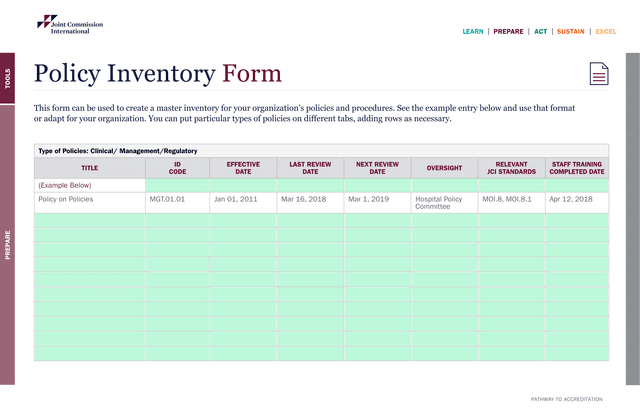 Policy Inventory Form screenshot