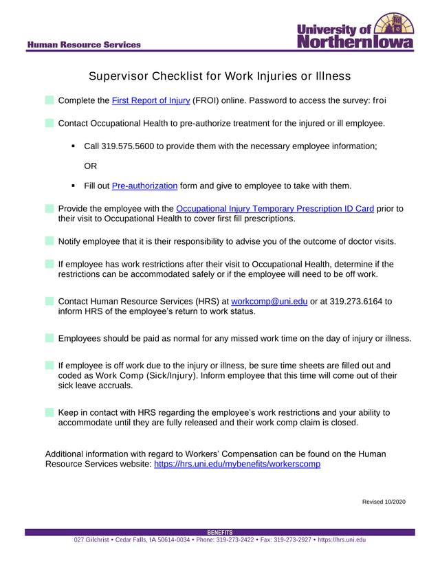 Supervisor Checklist For Work Injuries Or Illness screenshot