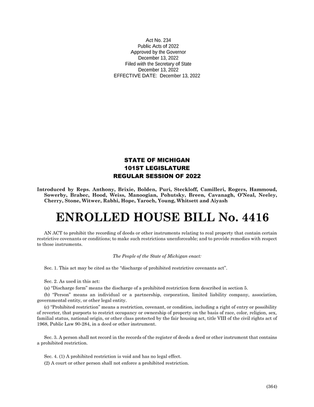 Discharge Of Prohibited Restrictive Covenants Act screenshot