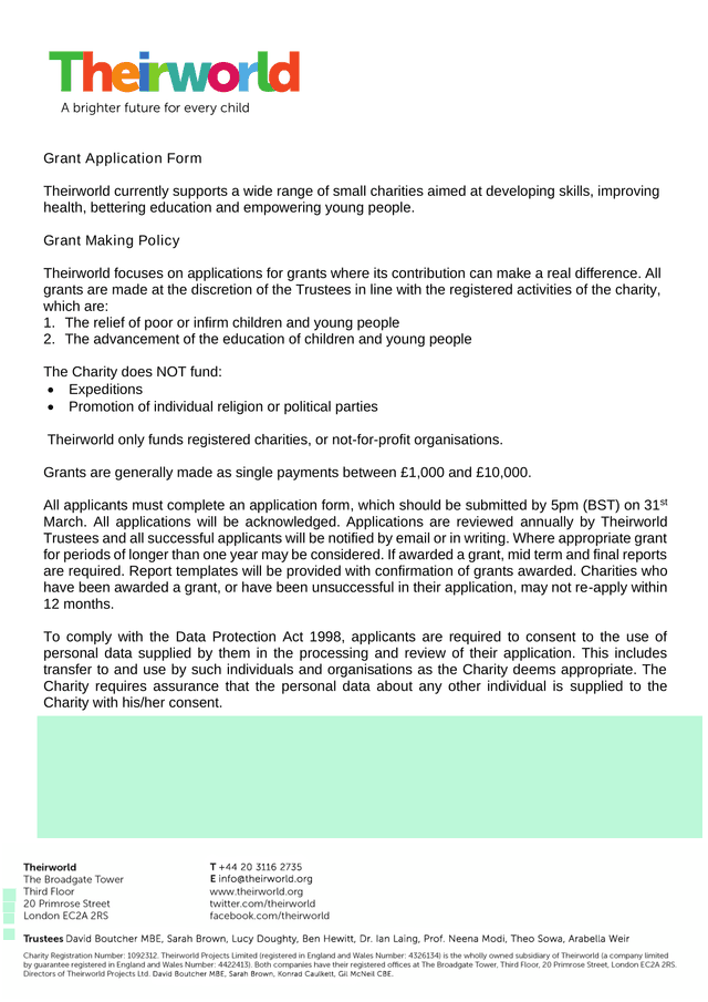 Grant Application Form screenshot