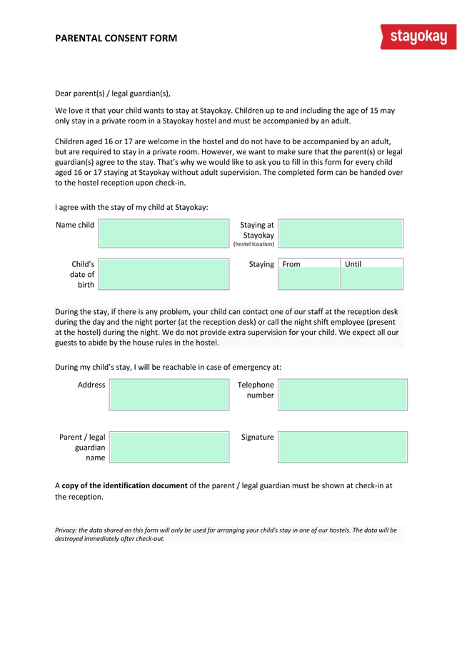 Parental Consent Form screenshot