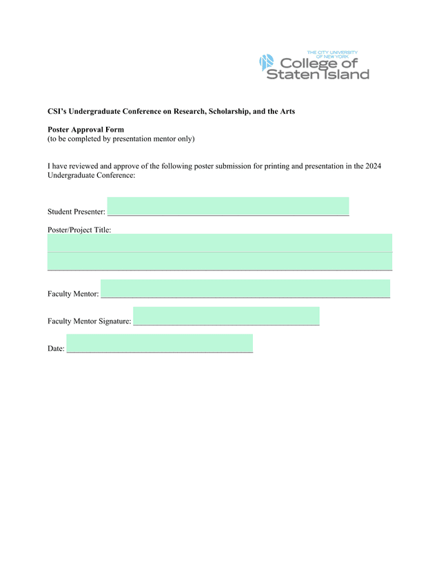 CSIS Undergraduate Conference On Research, Scholarship, And The Arts Poster Approval Form screenshot