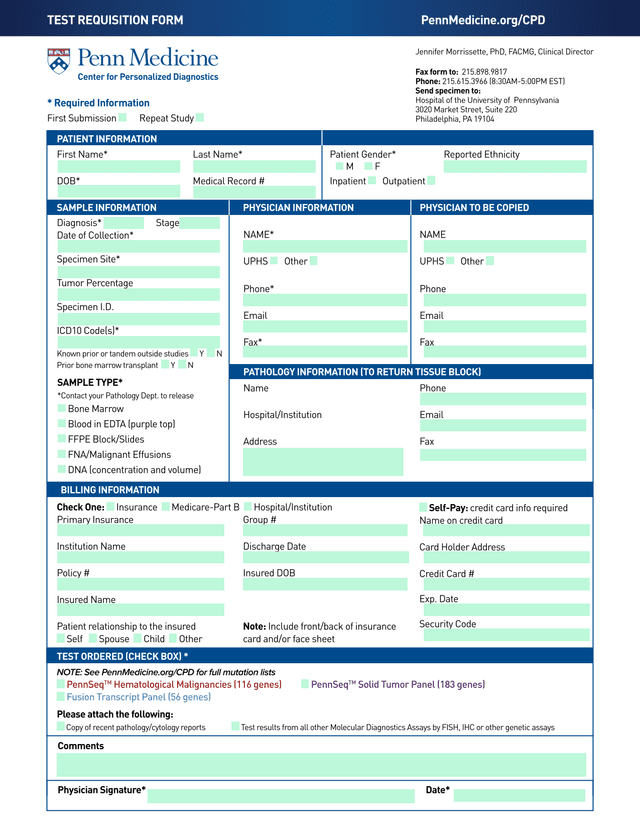Test Requisition Form screenshot