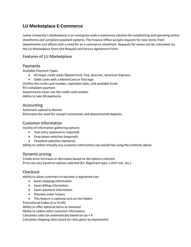 LU Marketplace Store Site Request And Service Agreement Form screenshot