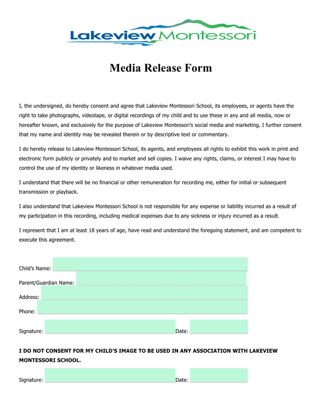 Media Release Form screenshot