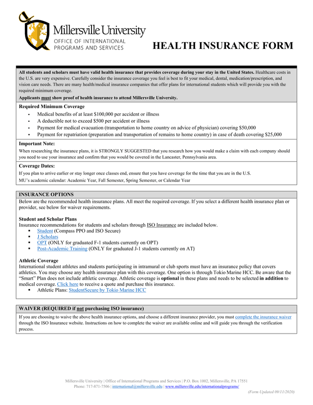 Health Insurance Form screenshot