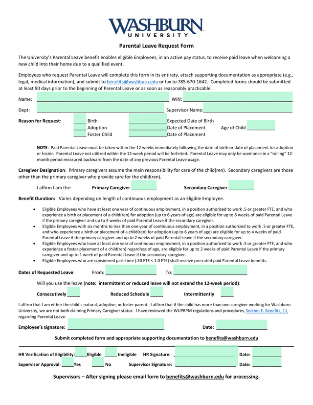 Parental Leave Request Form screenshot