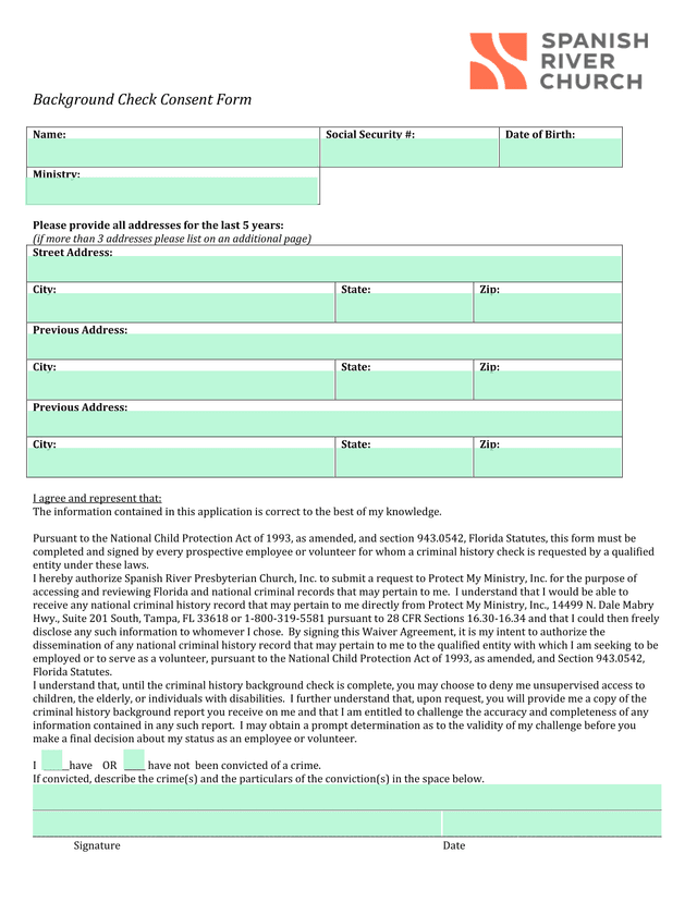 Background Check Consent Form screenshot