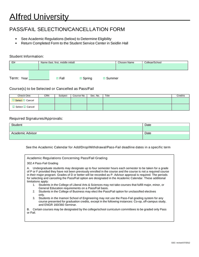 PassFail SelectionCancellation Form screenshot