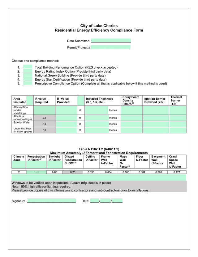 Residential Energy Efficiency Compliance Form screenshot